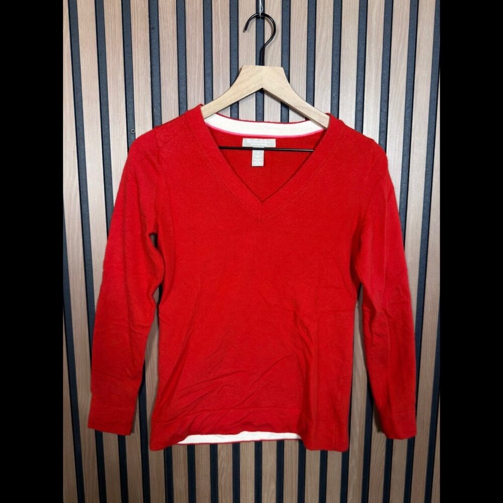Banana Republic Sweater Small Womens Red Extra Merino Wool V Neck Pullover